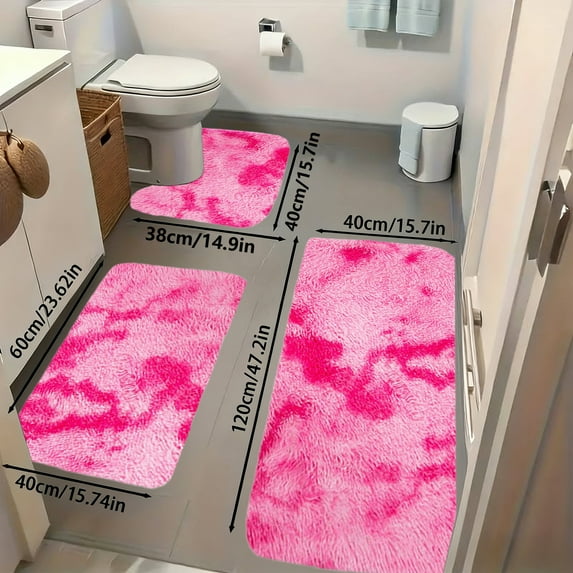 Mixed Color Bath Mats 3 Set Large Size Winter Bathroom Rugs for 3 Pcs Toilet Mats Soft Water Absorption Non Slide Thick Washable Easiler To Dry Dark, New, Style-hd-342, Pinks