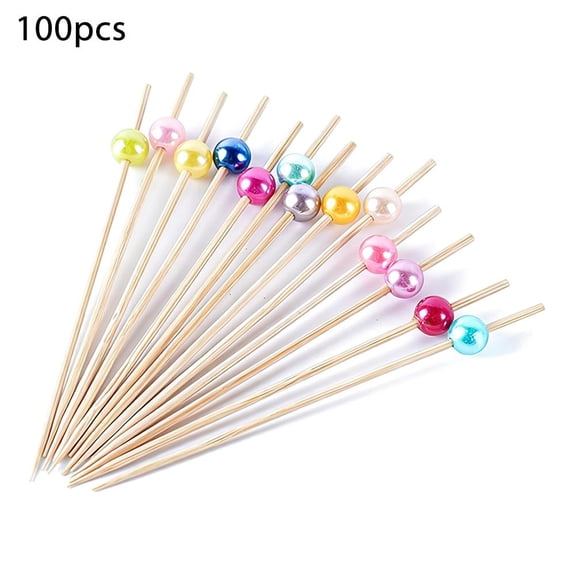 Mixed Color Bead Cocktail Picks, 4.72 in Wooden Shafts, 100 Count, Refined Serving Solution for Fruit Trays and Beverages, Great for Social Events and Family Dinners