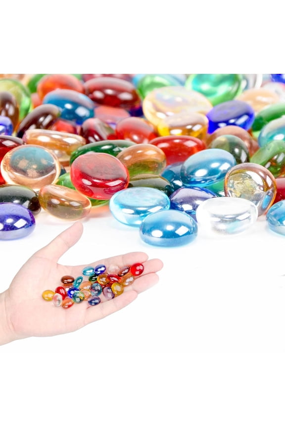 Mixed Color Flat Glass Beads, Small Glass Marbles, Mini Flat Round Pebbles for Vase Filler and Floral, Fish Tank Rocks Decorative Gemstones for Home and Aquarium Dcor