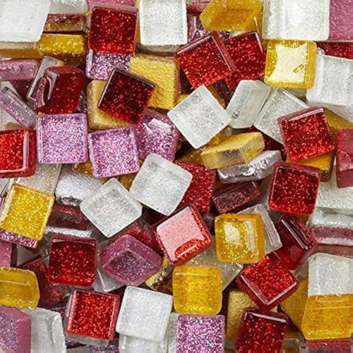 Mixed Color Mosaic Glass Tiles Shine Crystal Glass Pieces Bulk Square Glitter Crystal Mosaic Tiles for Home Decoration or DIY Crafts 200g,1x1 cm (Fruits)