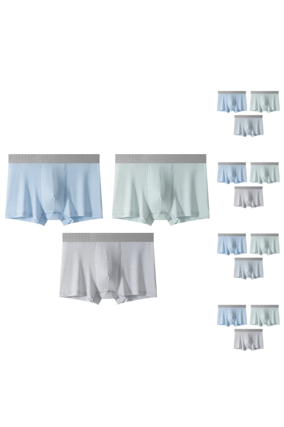 Mixed Color Strip Print Men's Boxer Shorts 3-Pack, Lightweight Stretch Comfort Everyday Basic Underwear Blue M