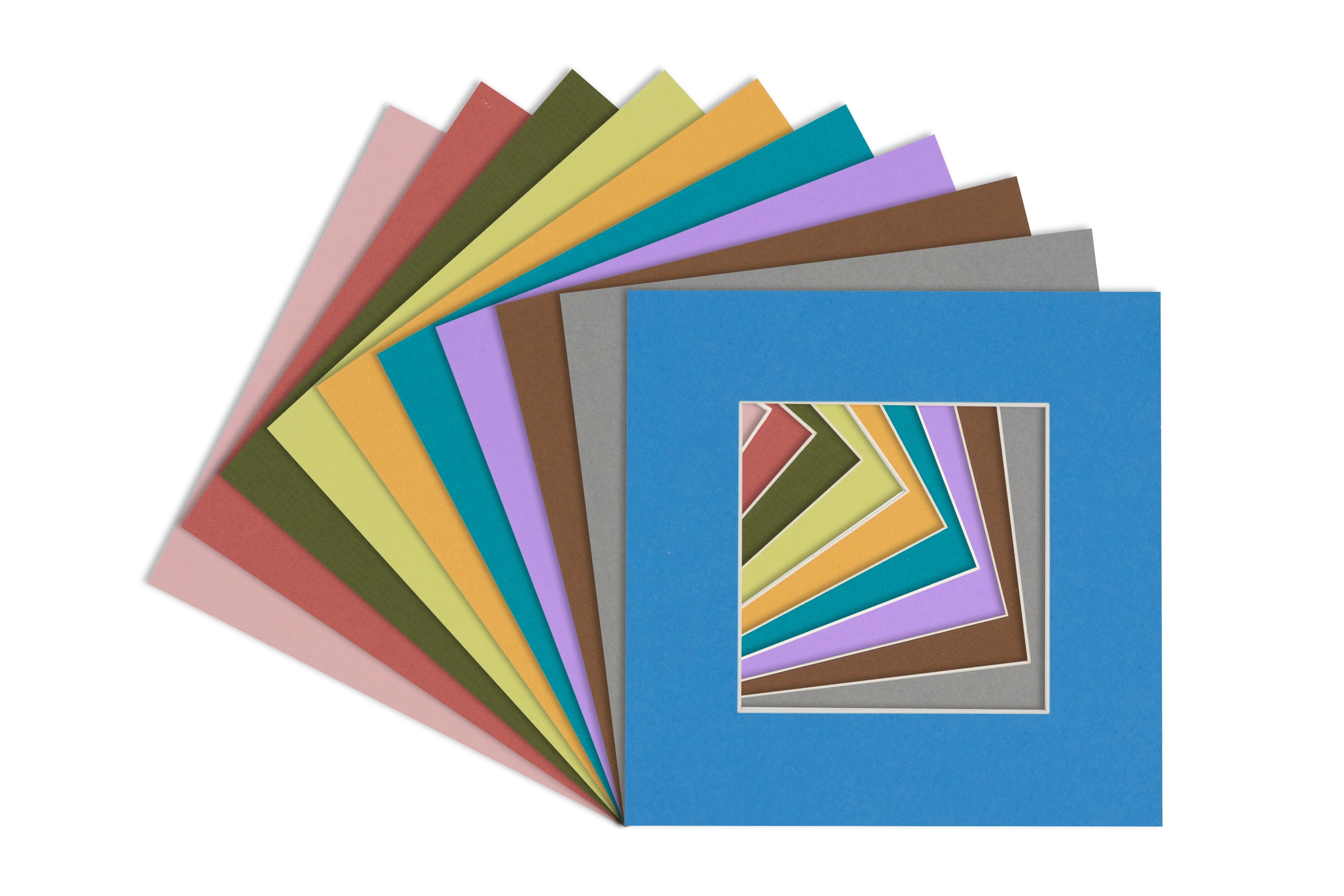 Mixed Colors 12x12 White Picture Mats with White Core for 8x8 Pictures