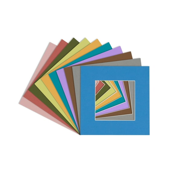 Mixed Colors 16x16 White Picture Mats with White Core for 8x8 Pictures - Fits 16x16 Frame