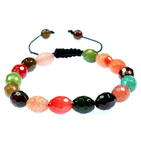 Mixed Colors of Oval Quartz Gemstone Macrame Style Bracelet Good for Healing and Energy 91012