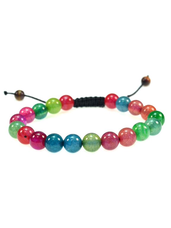 Mixed Colors of Round Created- Quartz Gemstone Adjustable Macrame Style Bracelet