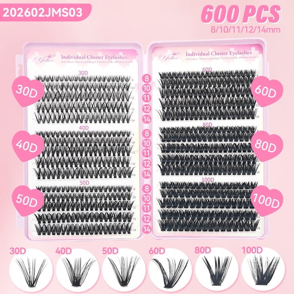 Mixed D Curl Cluster Lash Book, 30D-100D Fluffy Thick Reusable DIY False Eyelash Extensions, 30/32 Rows 600/640 Clusters for Daily Bridal Salon Use