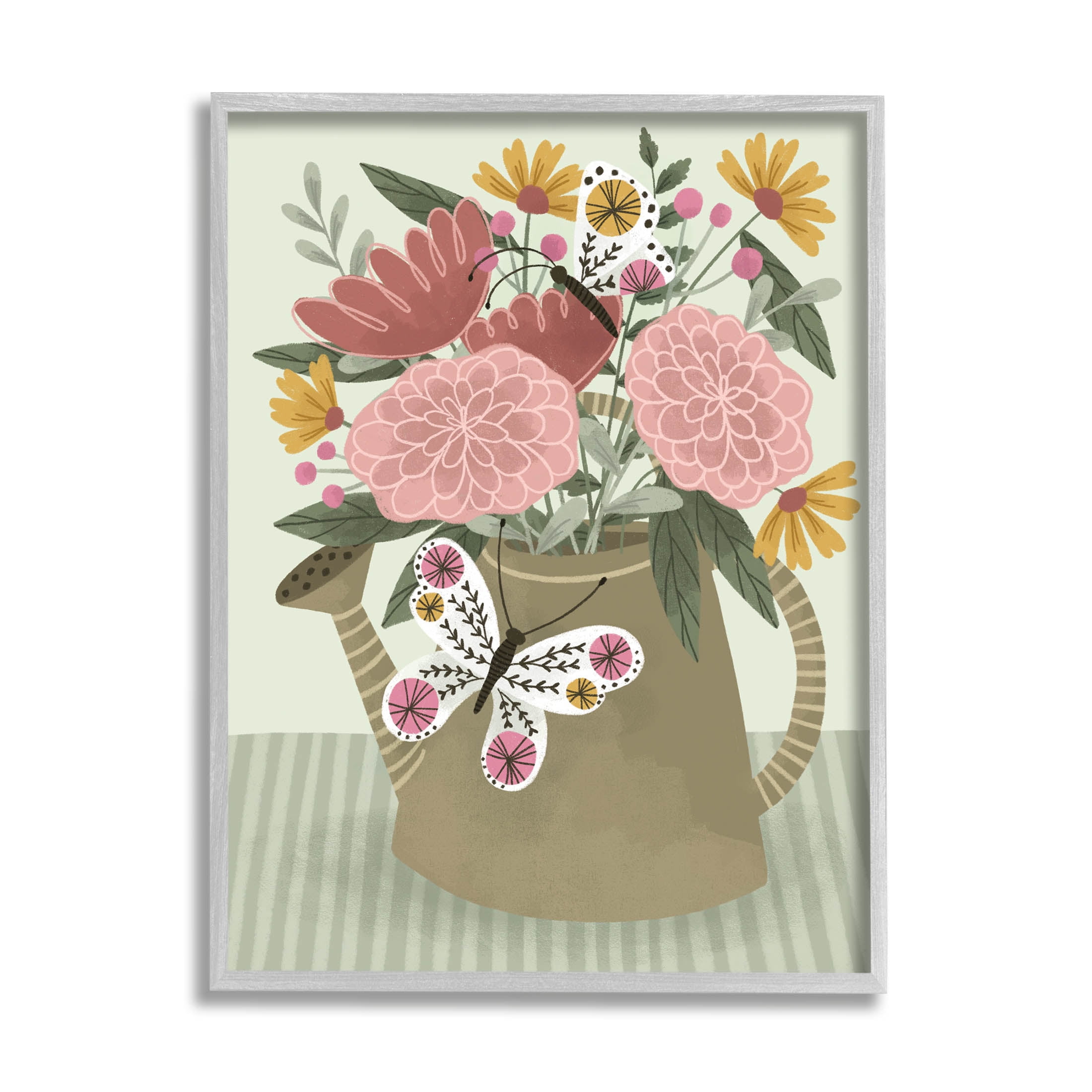 Mixed Dahlia Gardening Bouquet Botanical & Floral Graphic Art Gray Framed Art Print Wall Art