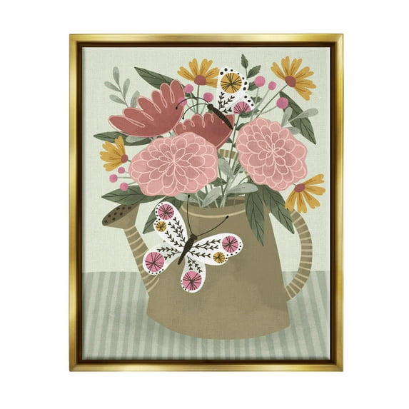 Mixed Dahlia Gardening Bouquet Botanical & Floral Graphic Art Metallic Gold Framed Art Print Wall Art