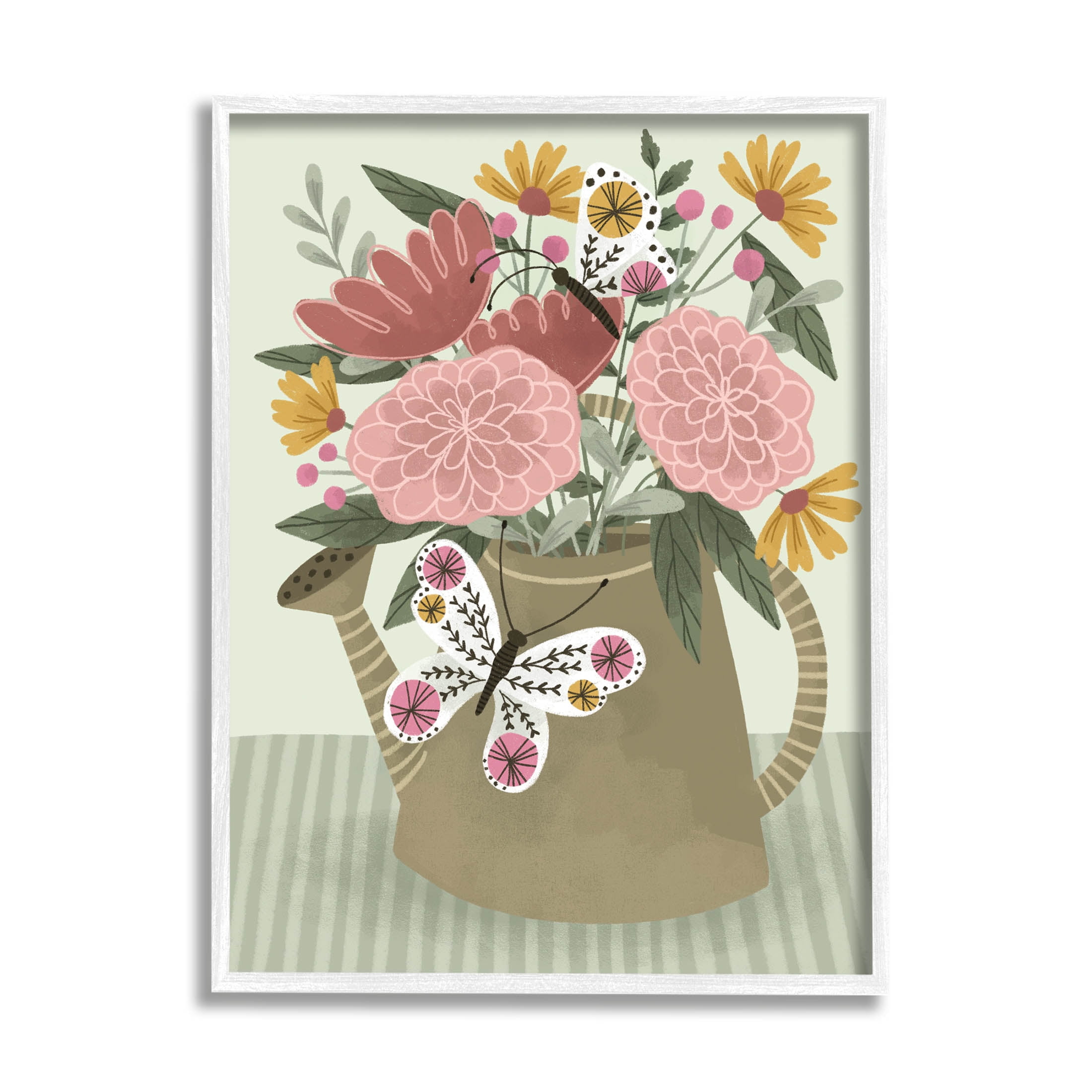 Mixed Dahlia Gardening Bouquet Botanical & Floral Graphic Art White Framed Art Print Wall Art