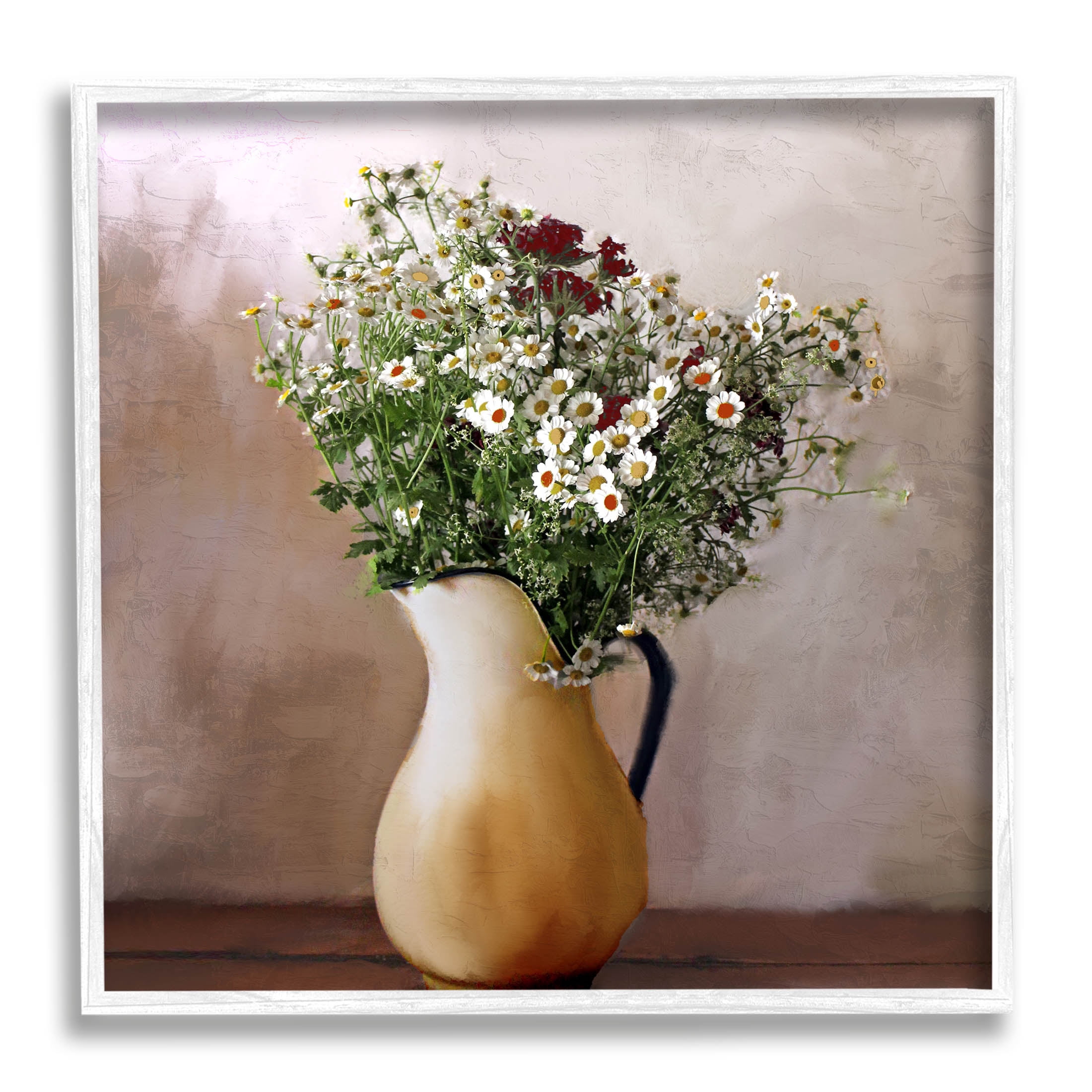 Mixed Daisy Bouquet Still Life Botanical & Floral Graphic Art White Framed Art Print Wall Art
