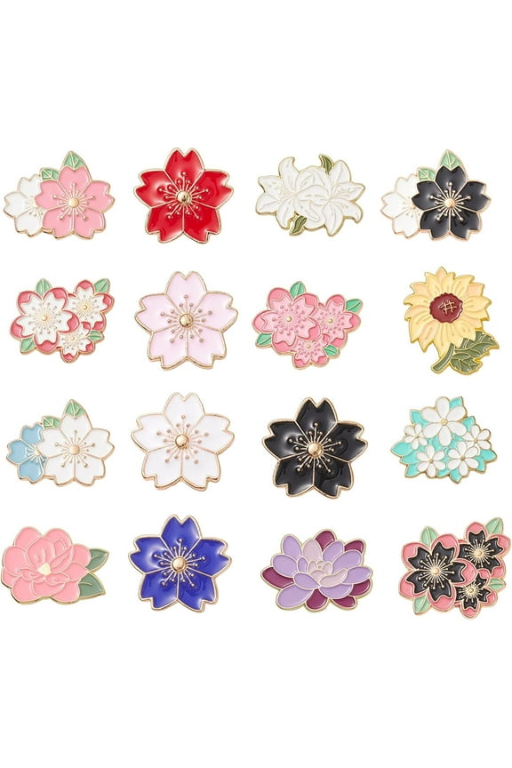 Mixed Enamel Pins for Backpacks, Cute Enamel Brooch Pins Set, Funny Backpack Pins, Aesthetic Lapel Badge Pins Bulk for DIY Clothes Accessories Holiday Gifts Assorted Flower