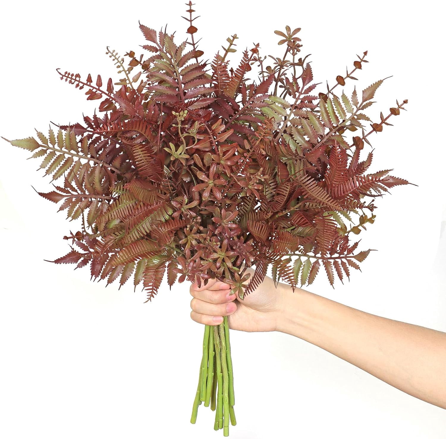 Mixed Eucalyptus Leaves Stems 12PCS, Artificial Plants Boston Fern Fake Branches Faux Shrub Bushes Greenery UV Resistant Plant for Vase Wedding Floral Outdoor Indoor Decor