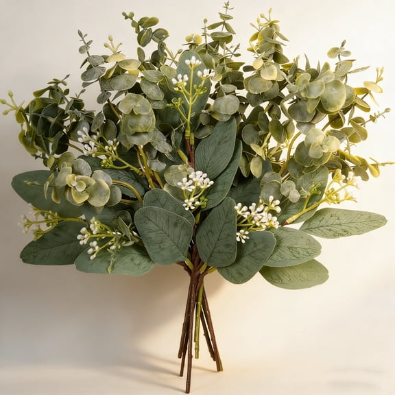 Mixed Eucalyptus Leaves Stems Bulk Artificial Eucalyptus Leaves Sprays Faux Oval Eucalyptus Leaves with White Seeds Stems for Floral Wreath Garland Bouquets Arrangement Decoration