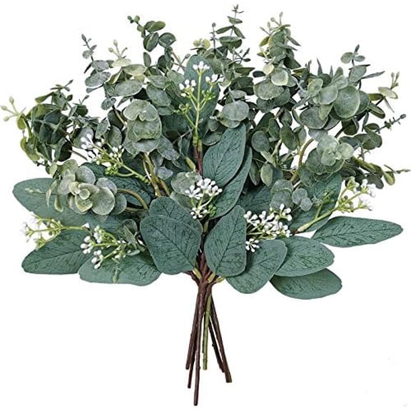 Mixed Eucalyptus Leaves Stems Bulk Artificial Eucalyptus Leaves Sprays Faux Oval Eucalyptus Leaves with White Seeds Stems for Floral Wreath Garland Bouquets Arrangement Wedding Greenery Decoration