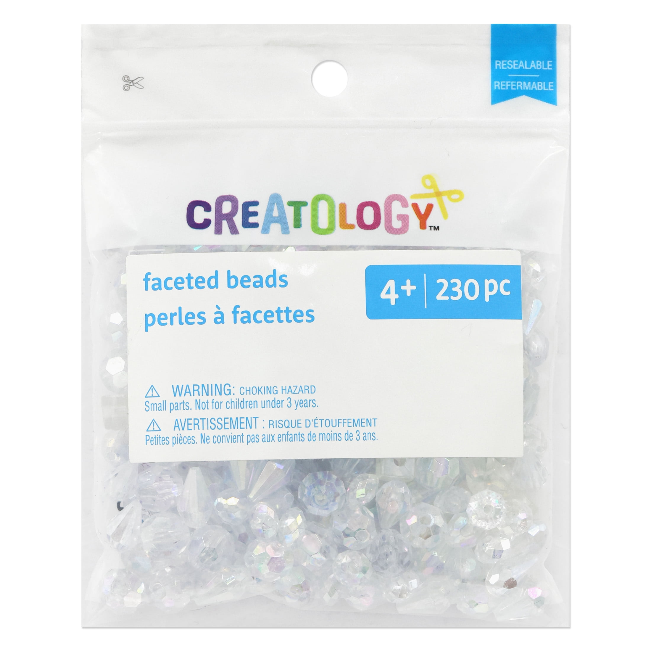 Creatology Mixed Faceted Clear Spacer Beads - Assorted Sizes 7.5mm-10mm Plastic Beads for Jewelry & Crafts, 12 Pack