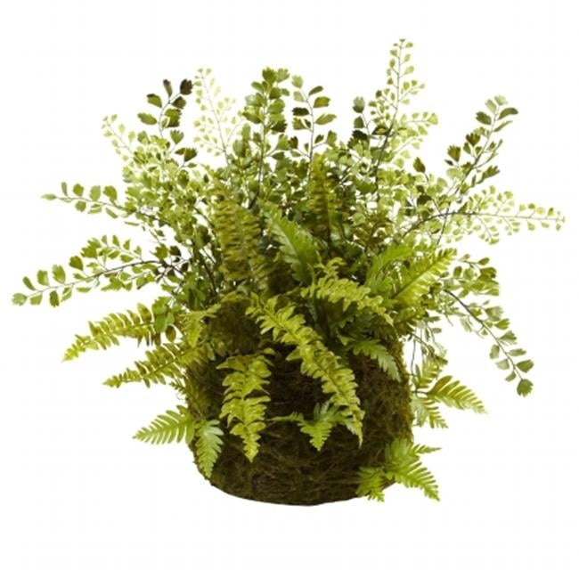 Subtle Earthy Silk Fern Tabletop Arrangement in Twig & Moss Basket