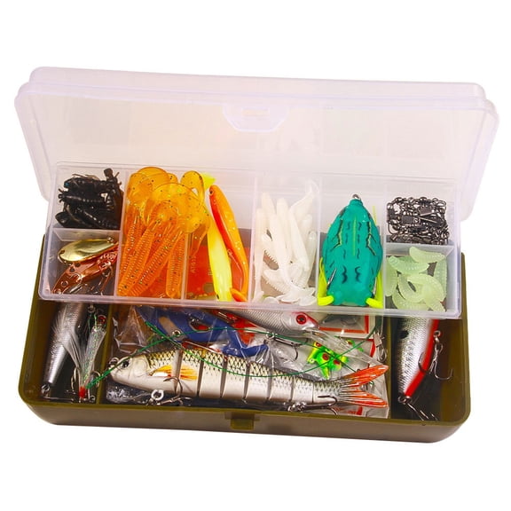 Mixed Fishing Lures Kit with Tackle Box, Soft & Hard Baits Hooks Swivels Scissors, Fishing Tackle Set for Bass Pike Crankbait Fishing