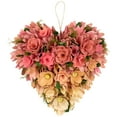 thumbnail image 1 of Mixed Floral and Foliage Artificial Valentine's Day Heart Wreath - 12.25" - Pink and Yellow, 1 of 6