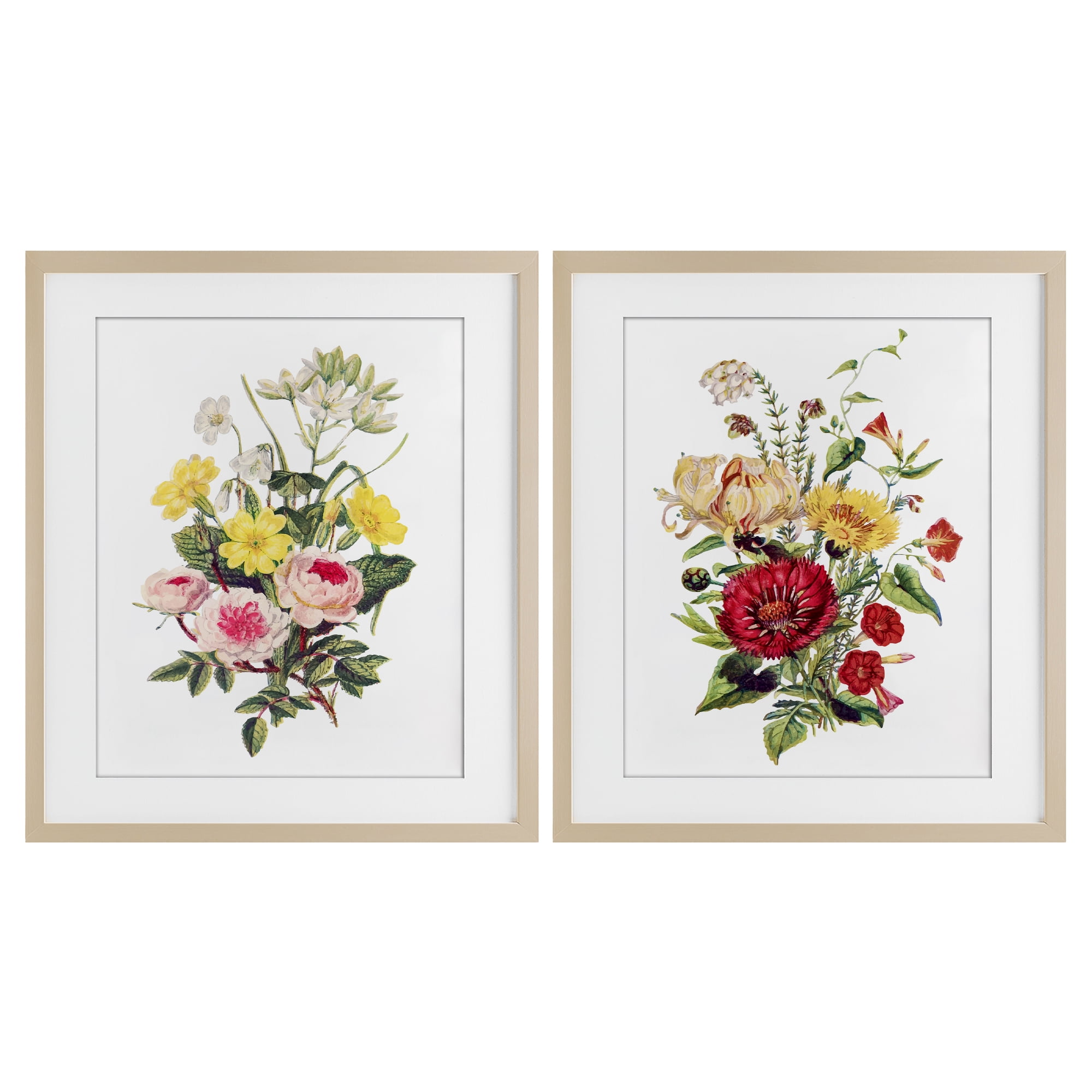 Mixed Flower Bushels 2 Piece Birch Framed Print Under Glass Set, design by Lettered and Lined