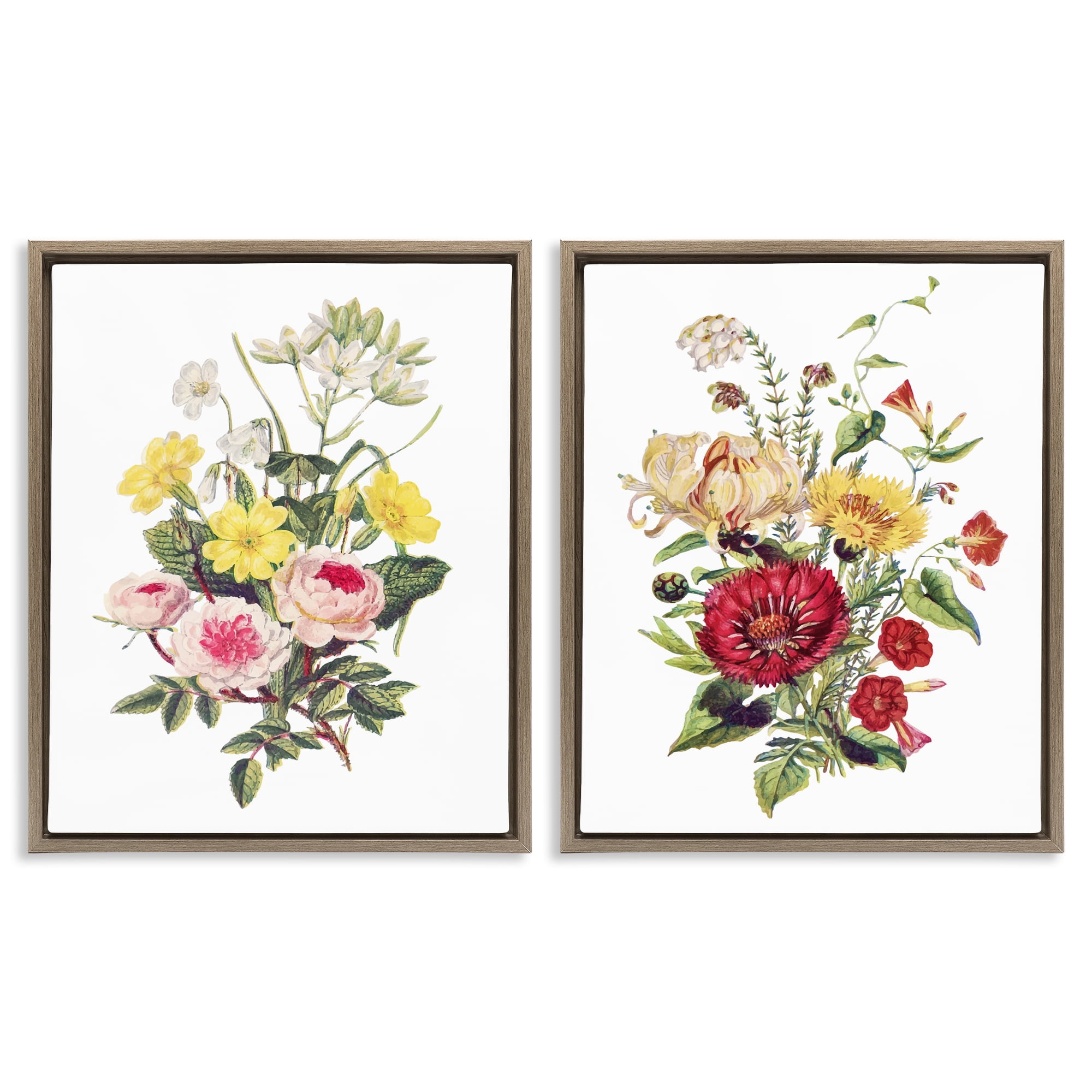 Mixed Flower Bushels 2 Piece Brown Framed Floater Canvas Set, design by Lettered and Lined