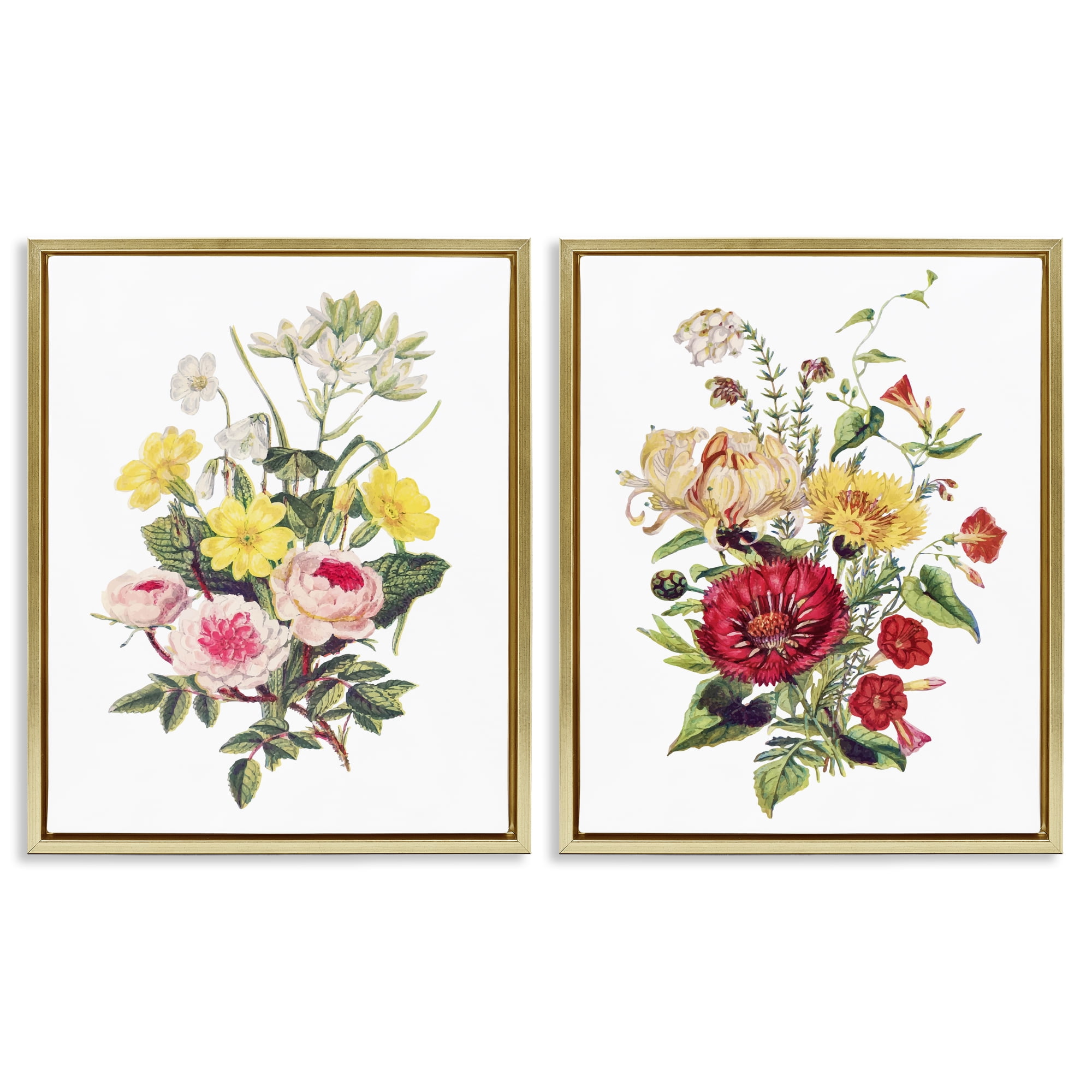Mixed Flower Bushels 2 Piece Gold Framed Floater Canvas Set, design by Lettered and Lined