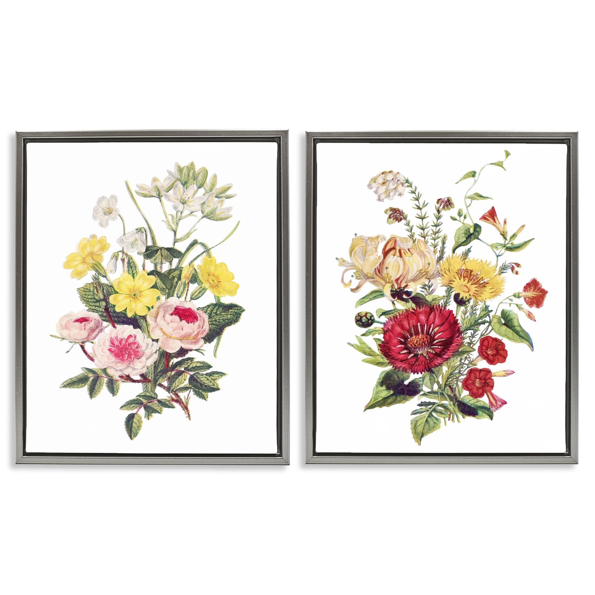 Mixed Flower Bushels 2 Piece Gray Framed Floater Canvas Set, design by Lettered and Lined