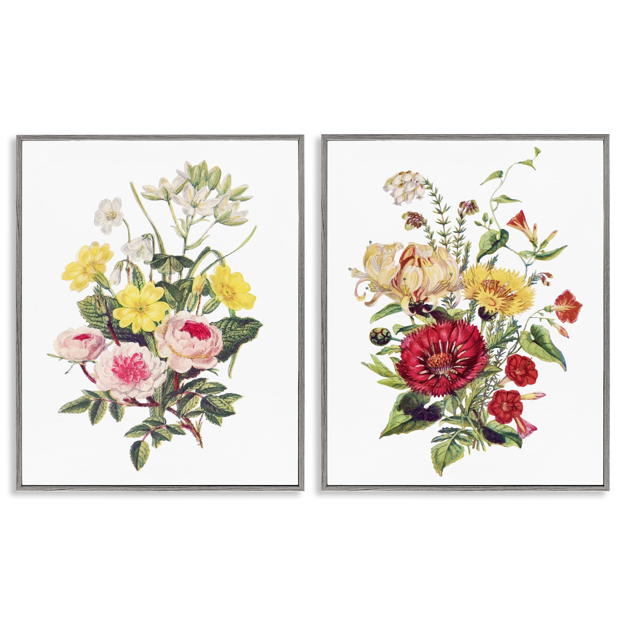 Mixed Flower Bushels 2 Piece Gray Framed Giclee Art Set, design by Lettered and Lined