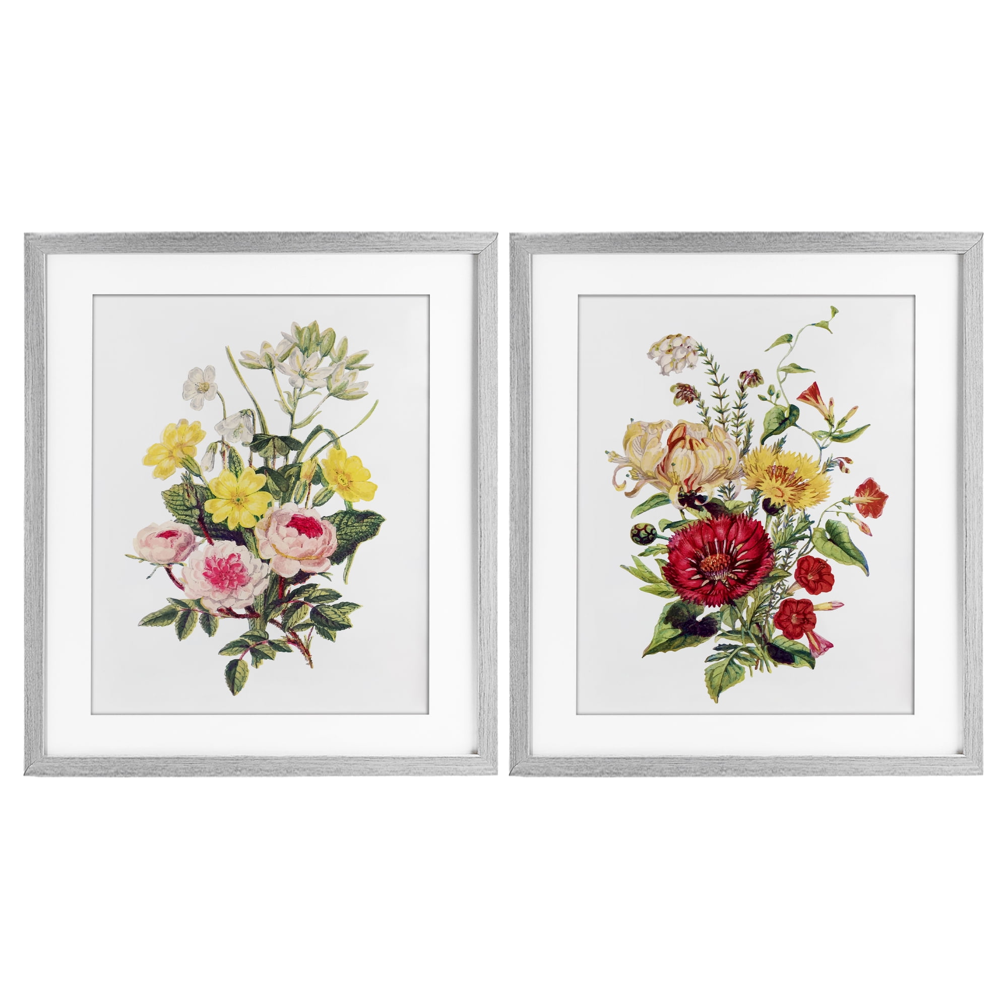 Mixed Flower Bushels 2 Piece Gray Framed Print Under Glass Set, design by Lettered and Lined