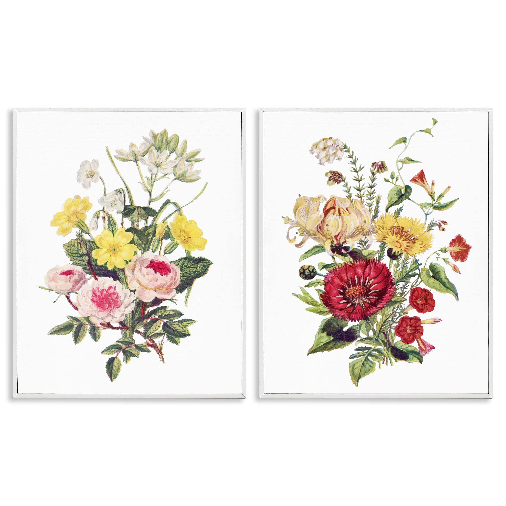 Mixed Flower Bushels 2 Piece White Framed Giclee Art Set, design by Lettered and Lined