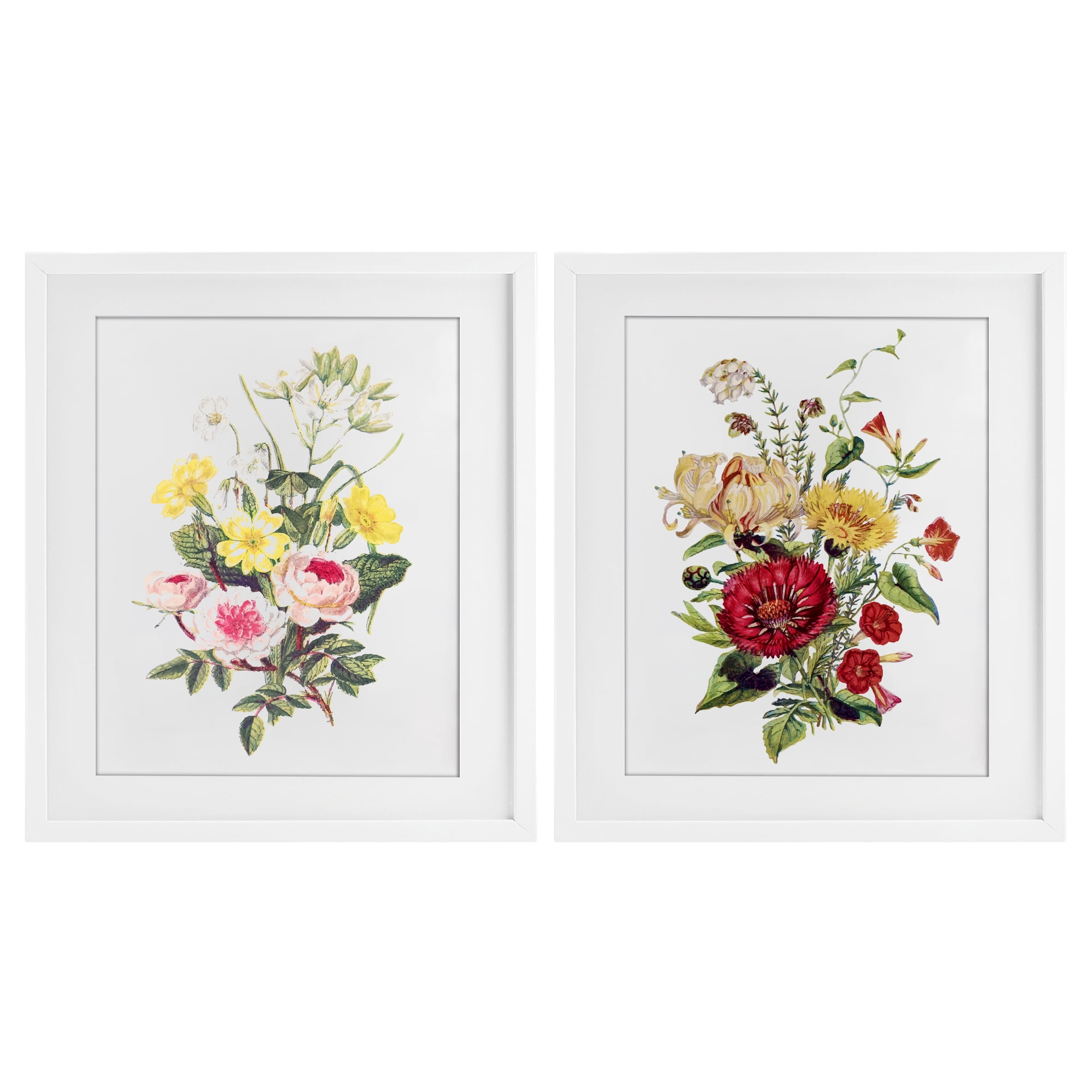 Mixed Flower Bushels 2 Piece White Framed Print Under Glass Set, design by Lettered and Lined