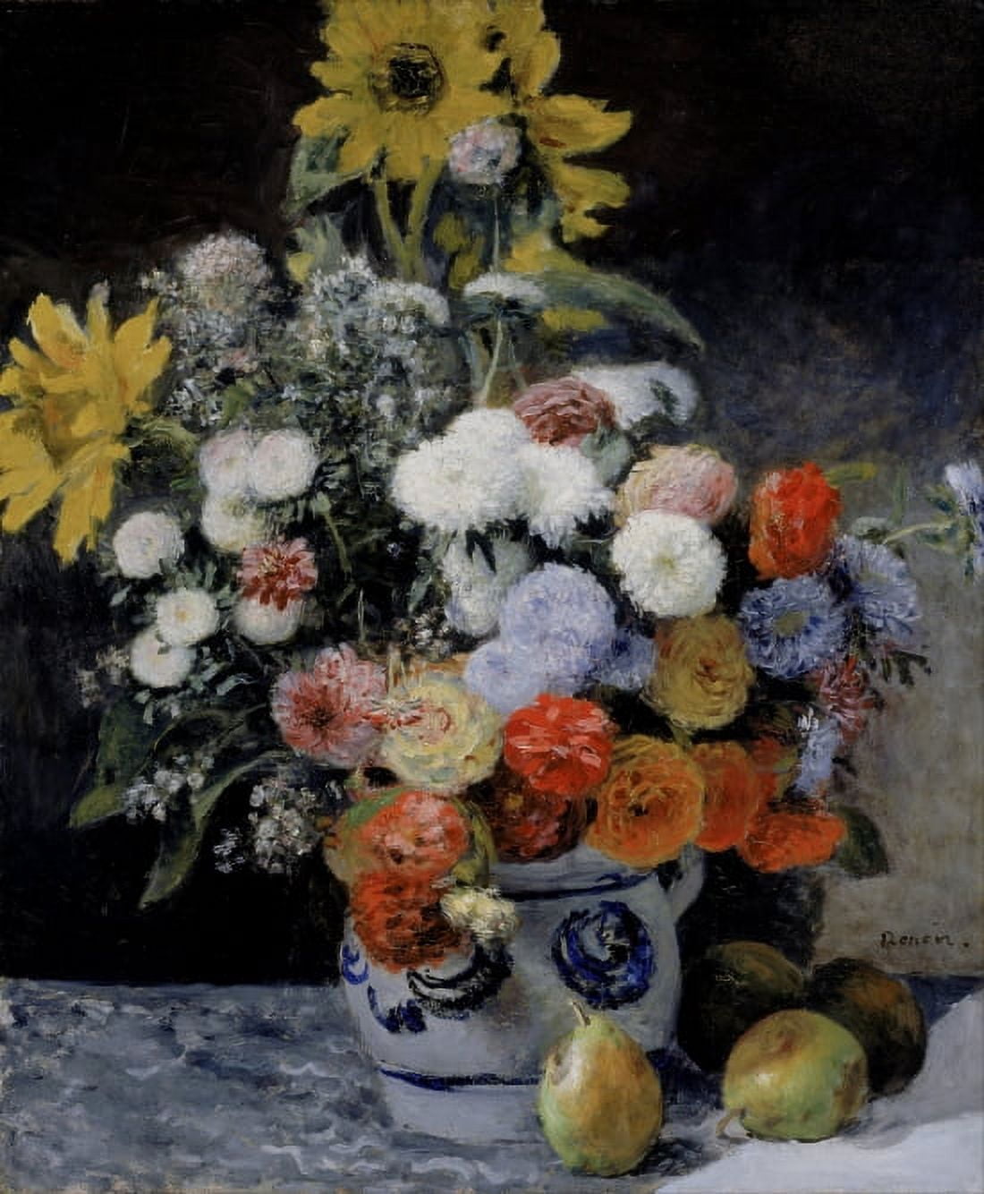 Mixed Flowers In An Earthenware Pot Canvas Art - Pierre Auguste Renoir (36 x 54)