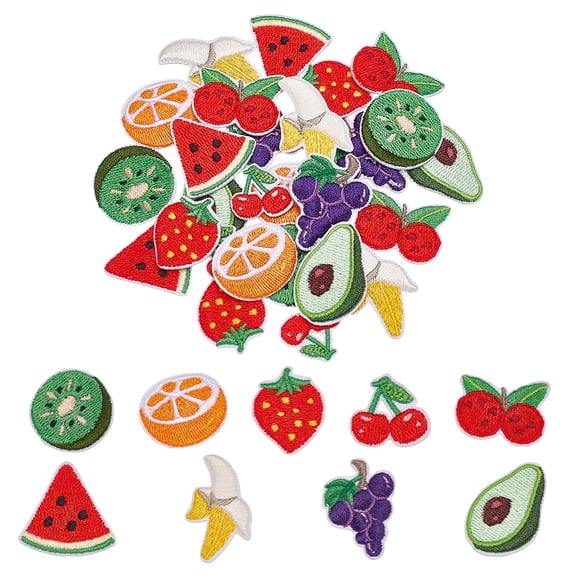 Mixed Fruit Embroidered Cloth Patch Computerized Embroidery Cloth Iron on/Sew on Patches Costume Accessories Appliques Mixed Color 16~34x18~26x2.5mm