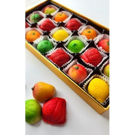 Bergen Marzipan Mixed Fruit Candy, 8 oz, 18 Assorted Fruit-Shaped Pieces – Handcrafted Almond Marzipan Treats