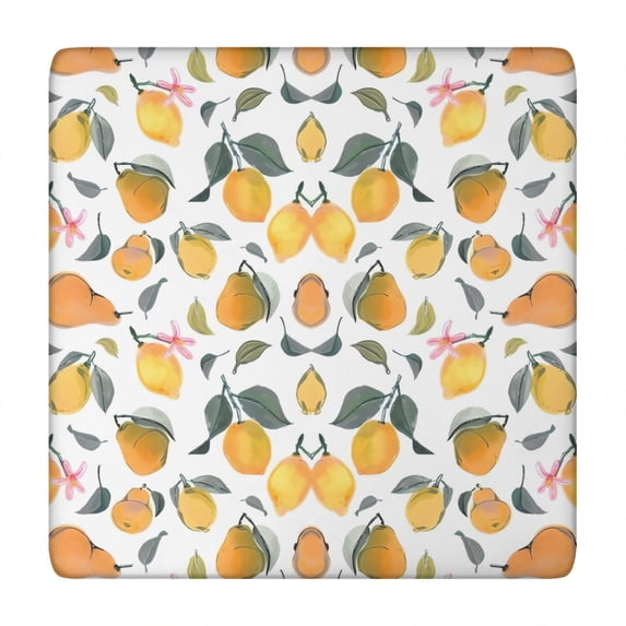 Mixed Fruits Leaves White Pattern Square Fitted Tablecloth with Elastic Edge,Square Table Cover,Washable Elastic Table Cover for Home Kitchen Party Decor 34"x34"