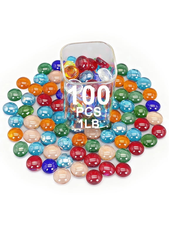 Mixed Gemstone Vase Fillers,Mixed Colour Glass Stones Flat Bottom Marble Beads for Aquarium Fish Tank Planter Crafts Home Decorative Art Craft Vase Filler (Colorful, 1 Pound)