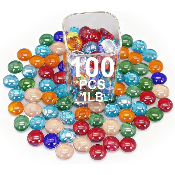 Mixed Gemstone Vase Fillers,Mixed Colour Glass Stones Flat Bottom Marble Beads for Aquarium Fish Tank Planter Crafts Home Decorative Art Craft Vase Filler (Colorful, 1 Pound)