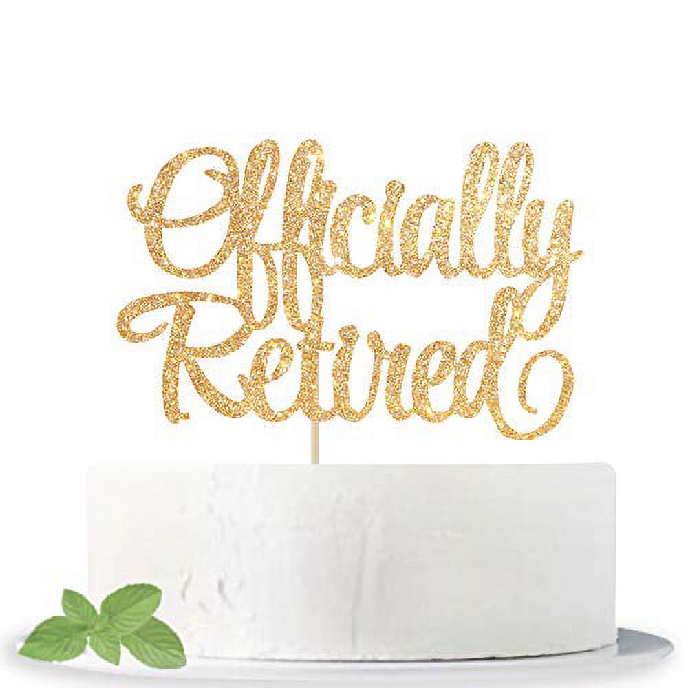 Happy Retirement Cake Topper - "Officially Retired" Glitter Cake Decoration Blue
