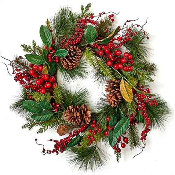 Mixed Green Berry Christmas Wreath - 22" Diameter Waterproof
