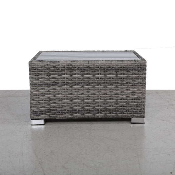 Mixed Grey Slatted Side Table with Aluminum Top Fully Assembled