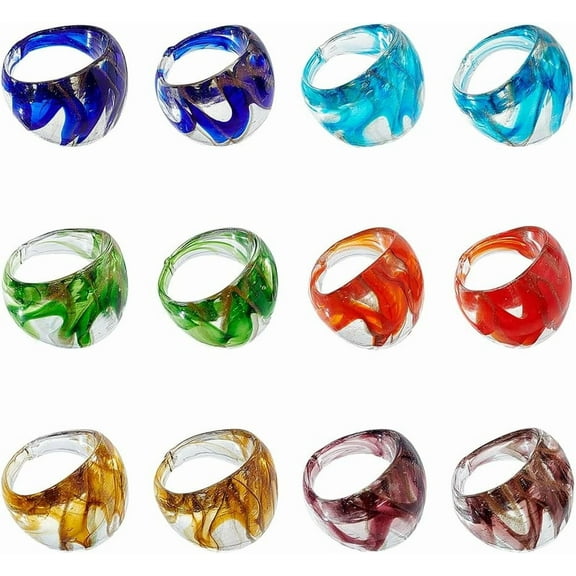 Mixed Handmade Lampwork Wide Band Rings Random Color Glass Ring 17mm~19mm inner diameter diy