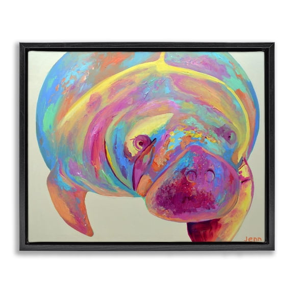 Stupell Industries Mixed Hue Manatee Black Framed Floater Canvas Wall Art, design by Jennifer Seeley, 17 x 21