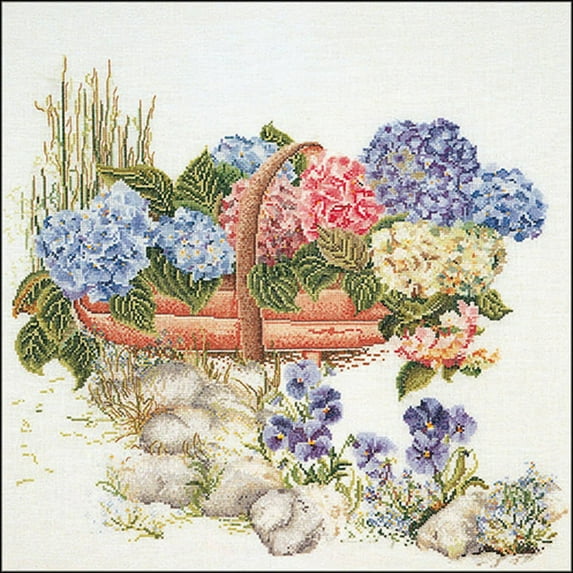 Mixed Hydrangea On Aida Counted Cross Stitch Kit, 18.75" x 16", 16 Count