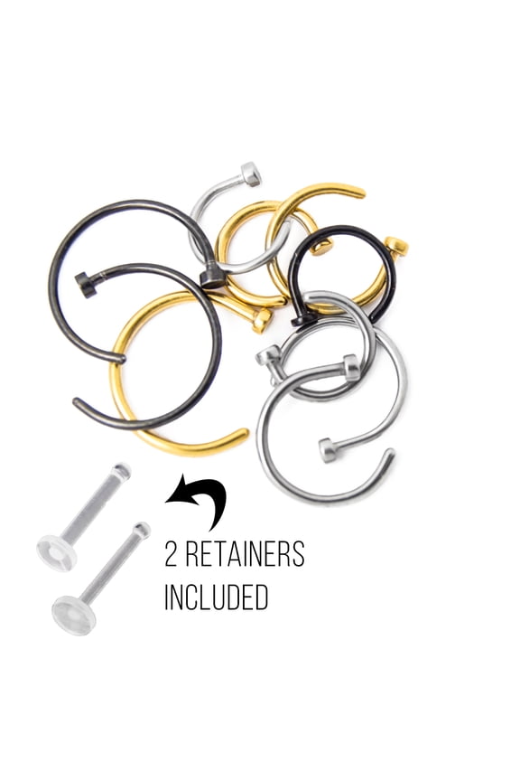 Mixed Ion-Plated Nose Piercing Hoops 10 Pack Nose Rings