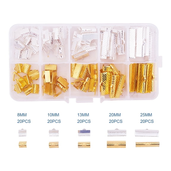Mixed Iron Ribbon Crimp Ends Sets Mixed Color 8~25x6~8x5mm Hole: 1~2mm 10pcs/compartment 100pcs/box