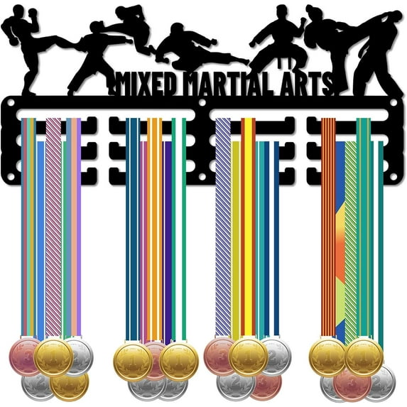 Mixed Martial Arts Medal Holder Display Hanger 60+ Medals Rack Medal Holder Metal Black Shelf Hanger Organizer Medal Stand Small Frame Wall Mounted Hanging for Medalist 11 x 5Inch