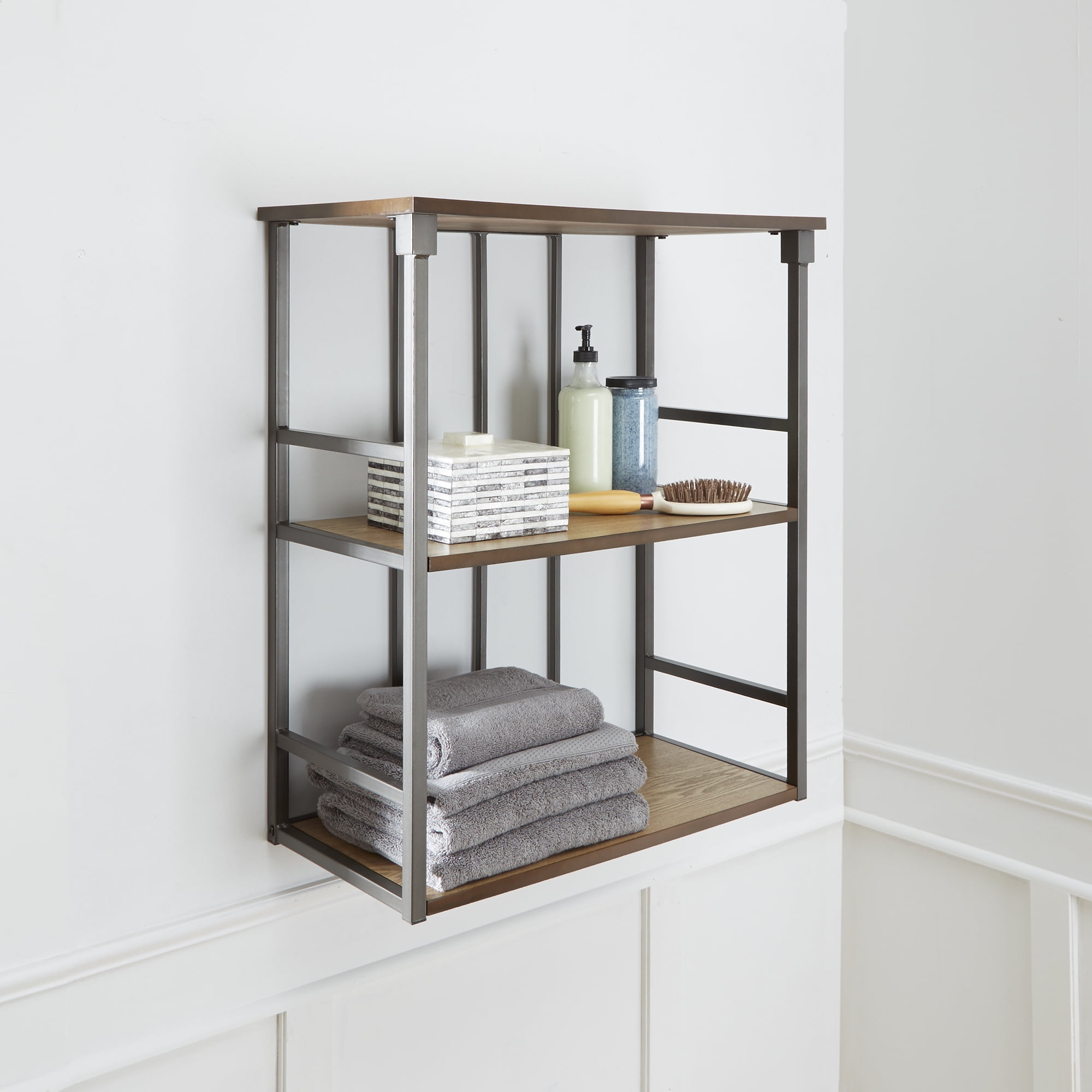 Mixed Material Bathroom Collection 3-Tier Wall Shelf, Multiple Colors - Walmart.com