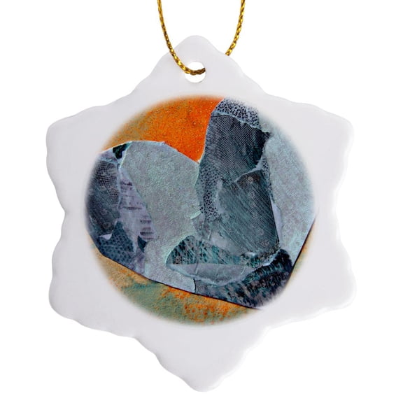 3drose, Mixed Media Heart Collage by Angelandspot, 3 inch Snowflake Porcelain Ornament