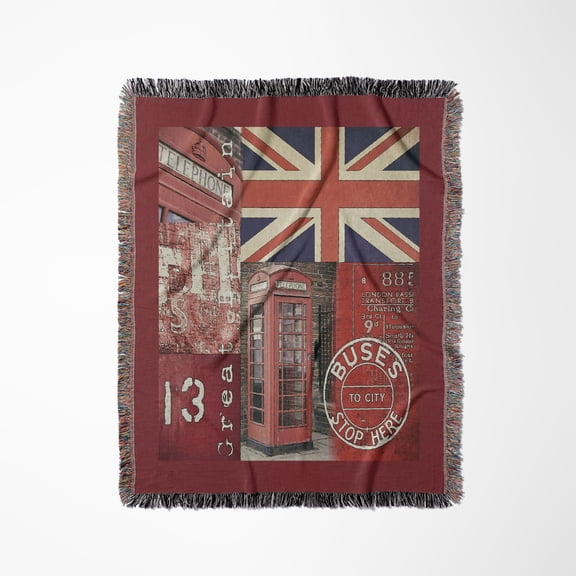 Mixed Media Illustration Great Britain With Union Jack Flag, Woven Blanket