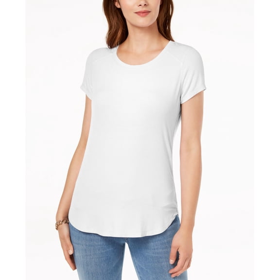 INC Womens Short Sleeve Ribbed Blouse Bright White L