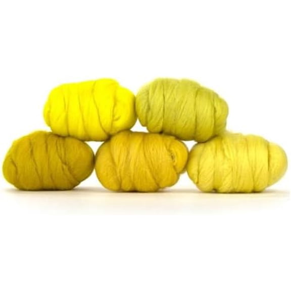 | Mixed Merino Wool Variety Pack - Lemon Drop Yellows | Perfect Wool Roving for Spinning, Rolags, Needle Felting, Wet Felting, Tapestry, Weaving and Crafting (Yellow)$$Art & Craft